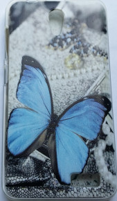 Силиконов гръб ТПУ за Lenovo A319 сив със синя пеперуда